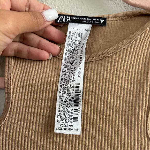 Zara Tan Camel Cutout Crop Tank Top Sleeveless Ribbed Women's Size XS - Small - Picture 8 of 10